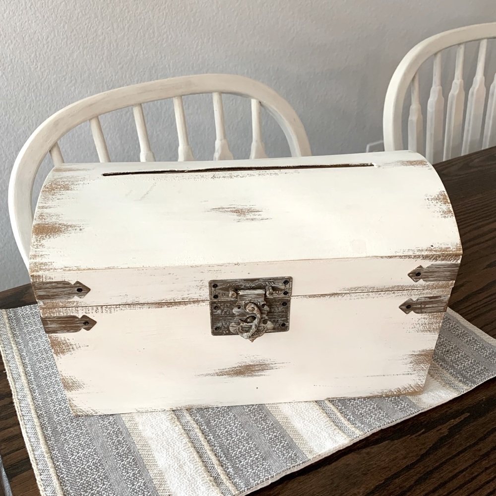 Hobby Lobby white rustic chest - card holder